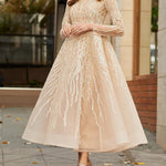 Elegant long-sleeved sequined A-line gown
