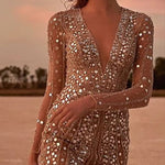 Deep V Long Sleeve Sequin Dress