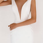 White open back slit dress