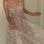 Shiny suspender A-line dress