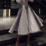 V-neck long-sleeve high-waisted sparkling evening dress