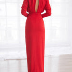 Solid color pleated split open back dress