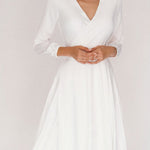 White retro V-neck long sleeve dress