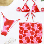 Three-piece Bikini Tie-dye Printed Tether Veil Swimsuit