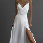 White Suspenders Tight-fitting Slit Long Dress