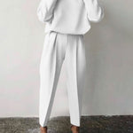 Casual Solid Color Round Neck Pencil Pants Suit