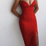 Fashion Sling Side Slit Tight-fitting Multi-color Mid-length Gown