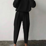 Casual Solid Color Round Neck Pencil Pants Suit