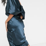 Solid Color One-shoulder Midi Dress