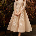 Elegant long-sleeved sequined A-line gown