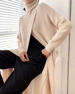 Slim-fit Sweater with High Neck Long Skirt and Pullover