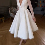 V-neck long-sleeve high-waisted sparkling evening dress