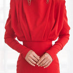 Solid color pleated split open back dress