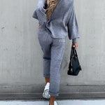 Casual Solid Color High Collar Pencil Pants Suits