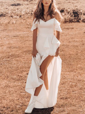 White Sling Ruffled Ball Gown