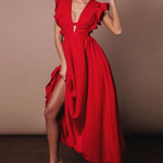 V-neck Ruffle Sleeve Waist Dress