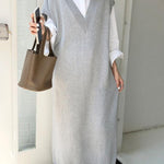 Knitting Loose V-Neck Sleeveless Long Dress
