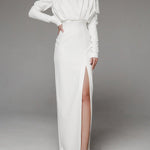 Solid color pleated split open back dress