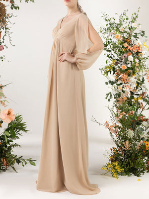 A-Line Sweep-Brush Train Chiffon Bridesmaid Dress