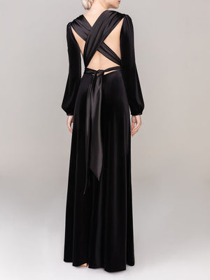 Black Sheath-Column Floor Length Velvet Dress