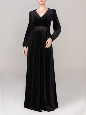 Black Sheath-Column Floor Length Velvet Dress