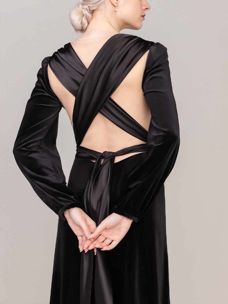 Black Sheath-Column Floor Length Velvet Dress