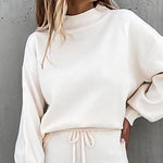 Casual Solid Color High Collar Pencil Pants Suits