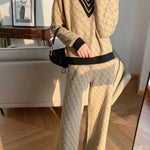 Temperament Double-sided Jacquard Sweater Two-piece Suit