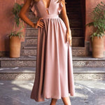 V-neck Ruffle Sleeve Waist Dress