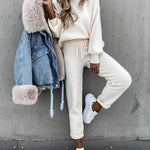 Casual Solid Color High Collar Pencil Pants Suits