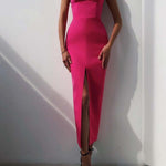 Fashion Sling Side Slit Tight-fitting Multi-color Mid-length Gown
