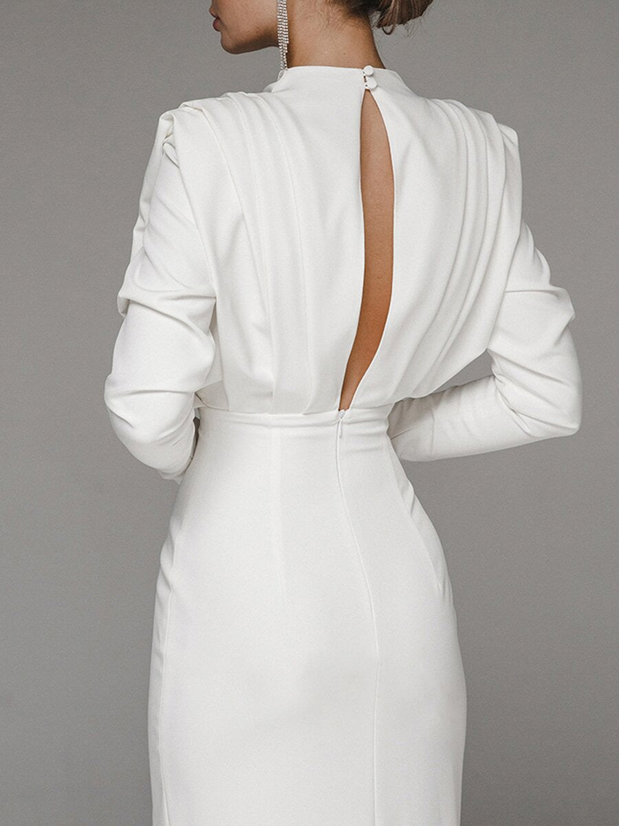 Solid color pleated split open back dress