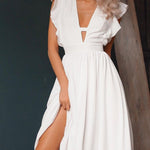 V-neck Ruffle Sleeve Waist Dress