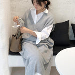 Knitting Loose V-Neck Sleeveless Long Dress