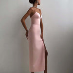 Fashion Sling Side Slit Tight-fitting Multi-color Mid-length Gown