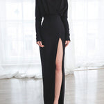 Solid color pleated split open back dress