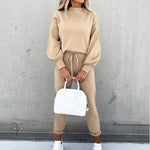 Casual Solid Color High Collar Pencil Pants Suits