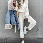 Casual Solid Color High Collar Pencil Pants Suits