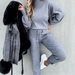 Casual Solid Color High Collar Pencil Pants Suits