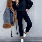 Casual Solid Color High Collar Pencil Pants Suits