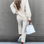 Casual Solid Color High Collar Pencil Pants Suits